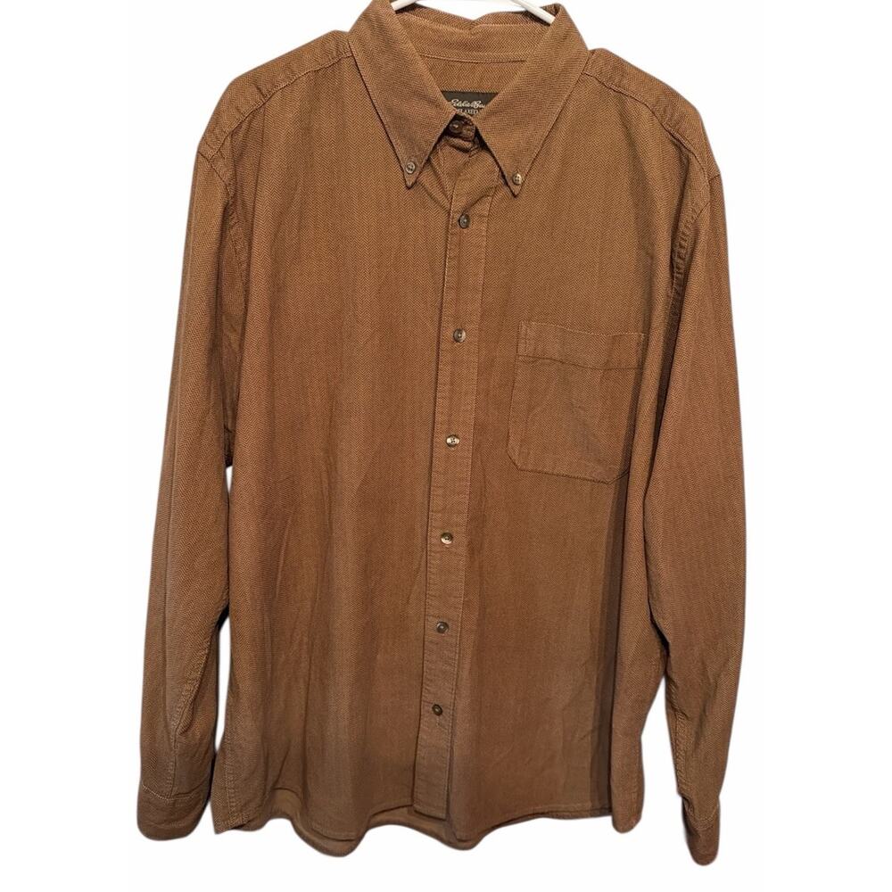 Eddie Bauer Corduroy Shirt Mens‎ Large Brown Pocket Casual Button Down